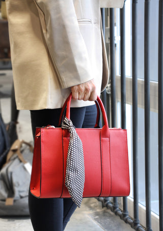 Red Vegan Leather Handbag with Twilly