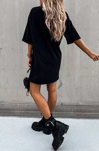 Beckie Oversized Tunic T-Shirt Dress Top in Black