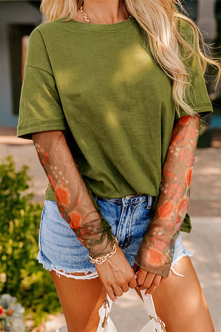 Faux Floral Mesh Tee | Green
