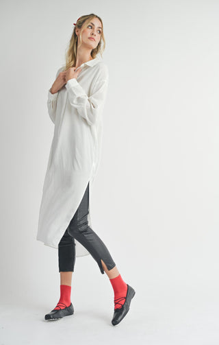 Spencer Long White Button-Down Shirt Duster