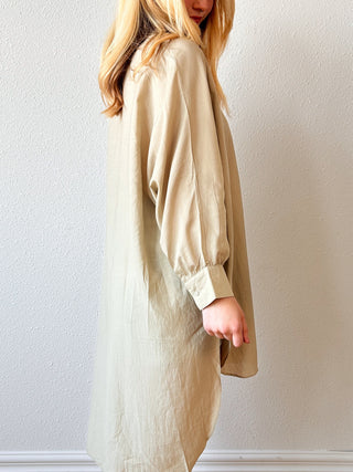 Leyna Oversized Shirtdress in Dried Sage