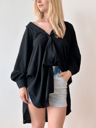 Leyna Oversized Shirtdress in Black