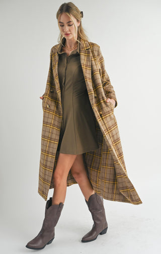 Jenny Plaid Double Breasted Long Coat