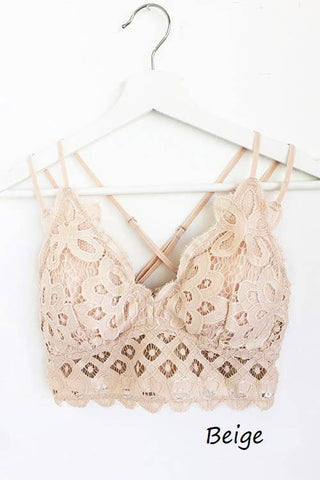 Scalloped Lace Cami Bralette in Beige