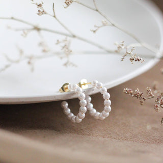 Beaded Pearl Hoop Earrings | Silver