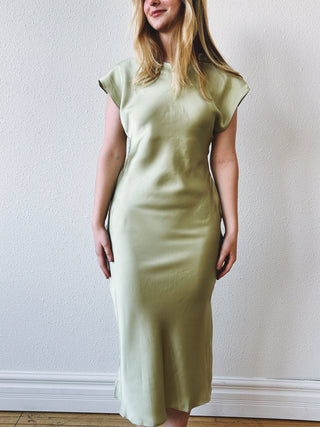 Halle Satin Midi Dress in Arctic Sage