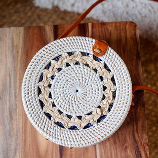 Rosy Brown Rattan Circle Bag (White)