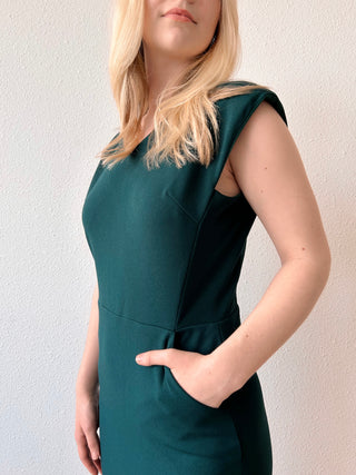 Tanya Office Midi Dress in Hunter Green