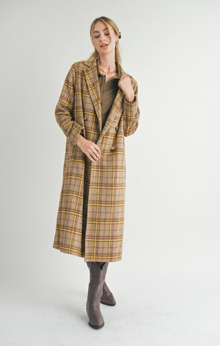 Jenny Plaid Double Breasted Long Coat