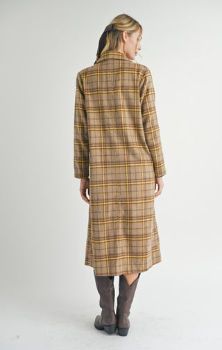 Jenny Plaid Double Breasted Long Coat