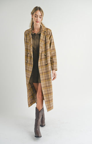 Jenny Plaid Double Breasted Long Coat