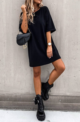 Beckie Oversized Tunic T-Shirt Dress Top in Black