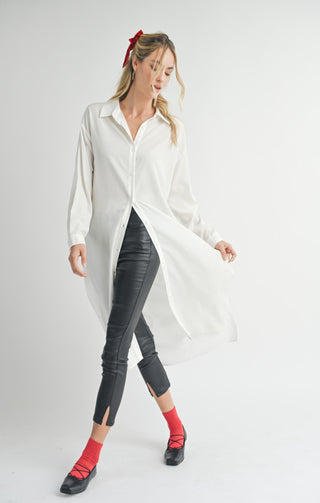 Spencer Long White Button-Down Shirt Duster