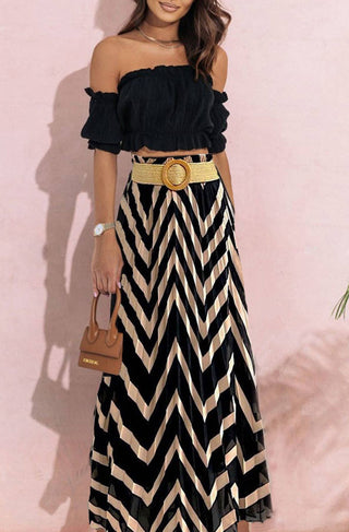 Gray Shontelle Chevron Maxi Skirt