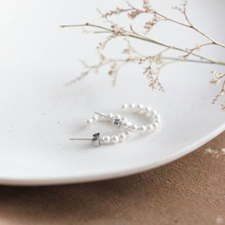 Beaded Pearl Hoop Earrings | Silver