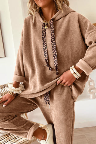 Beige Leopard Corduroy Set | Hoodie + Pants