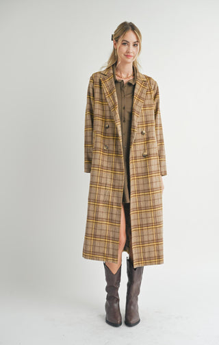 Jenny Plaid Double Breasted Long Coat