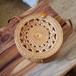 Dim Gray Rattan Circle Bag (Golden Husk)