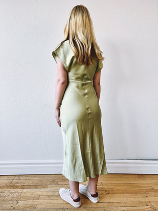 Halle Satin Midi Dress in Arctic Sage