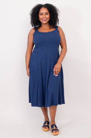 Dark Slate Gray Shauna Dress, Indigo, Linen Bamboo: LARGE