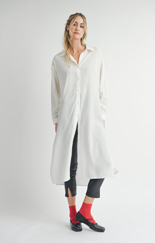 Spencer Long White Button-Down Shirt Duster