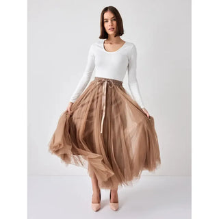 Light Gray Aislynn Tulle Skirt (Mocha)