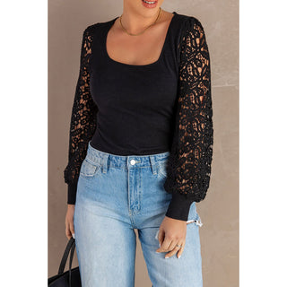 Rosy Brown Aurora Black Crochet Sleeve Top