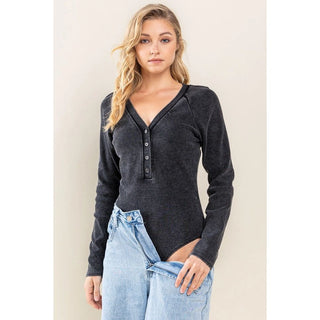 Dark Slate Gray Blake Henley Bodysuit (Black)