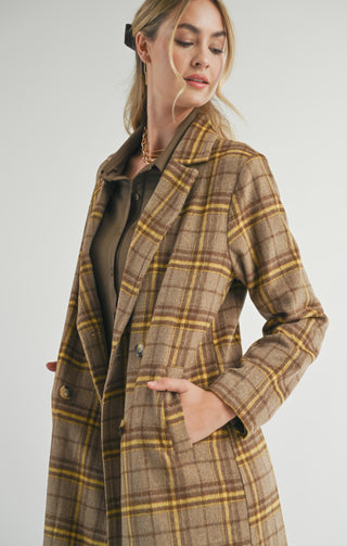 Jenny Plaid Double Breasted Long Coat