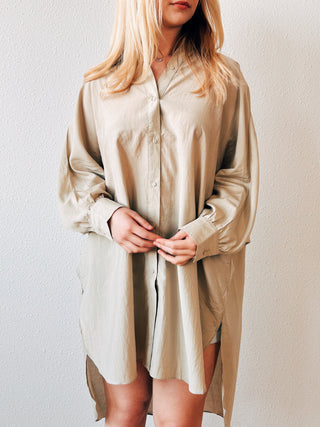 Leyna Oversized Shirtdress in Dried Sage