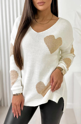 Light Gray Hearts of Gold Sweater