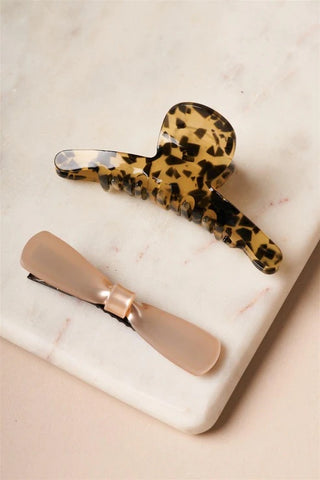 Cheetah + Bow Hair Clips (Set of 2)