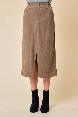 Tan Corduroy Midi Skirt