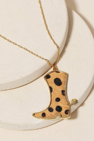 Cheetah Cowboy Boot Pendant Necklace