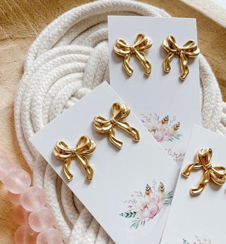 Golden Bowtie Ribbon Earrings