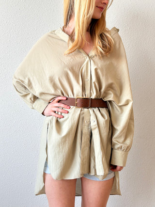 Leyna Oversized Shirtdress in Dried Sage