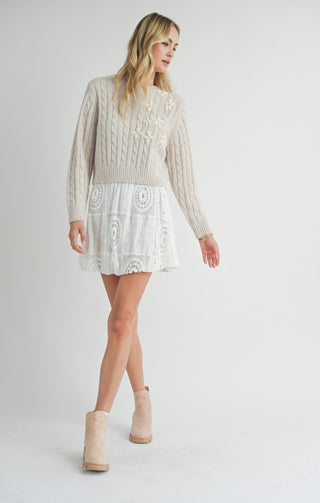 Lulu Embroidered Daisy Sweater in Cream