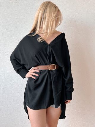 Leyna Oversized Shirtdress in Black