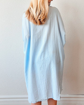 Leyna Oversized Shirtdress in Blue Sky