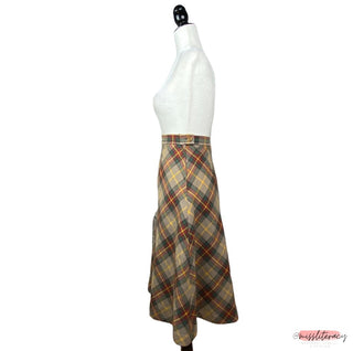 Vintage Wool Plaid A-Line Skirt (Size L)