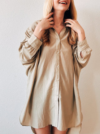 Leyna Oversized Shirtdress in Dried Sage