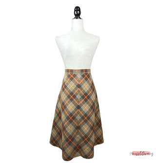 Vintage Wool Plaid A-Line Skirt (Size L)