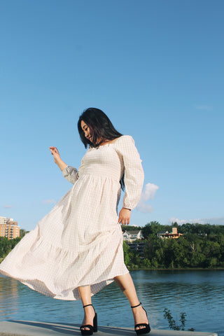 Gingham Frill Midi Dress