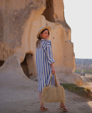 Madison Stripe Linen Shirt Dress in Blue Stripes {pre-order}