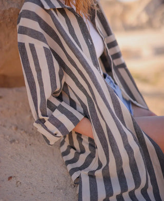 Madison Stripe Linen Shirt Dress in Graphite Grey {pre-order}