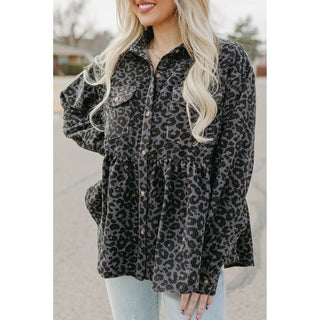 Dark Gray Grey Leopard Ruffle Shacket