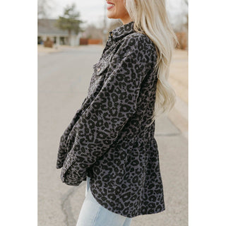 Gray Grey Leopard Ruffle Shacket