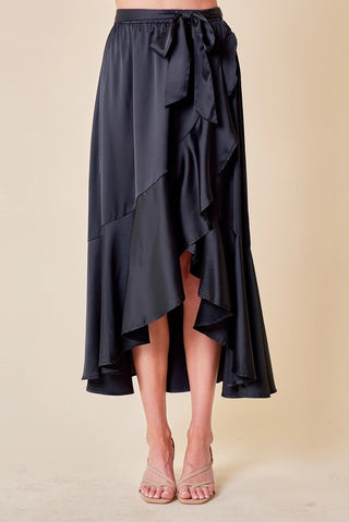 Dark Slate Gray Hannah Satin Midi Skirt