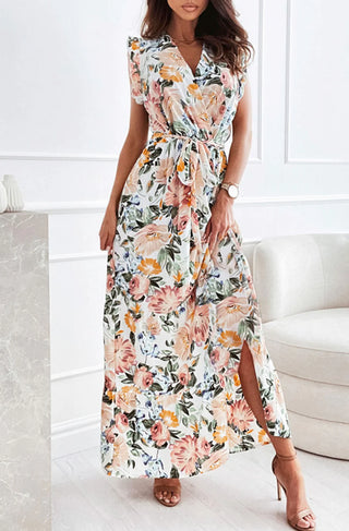 Lorie Floral Chiffon Maxi Dress in Ivory