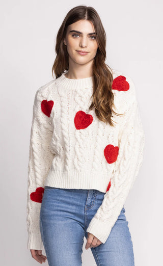 Delanie Heart Sweater in Ivory